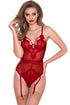 Sexy Red Eyelash Lace Teddy with Garters